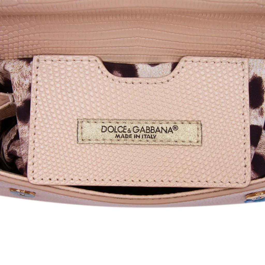 Dolce & Gabbana Small Iguana Embossed Calfskin Miss Sicily Satchel Brown Leather Good - Box View