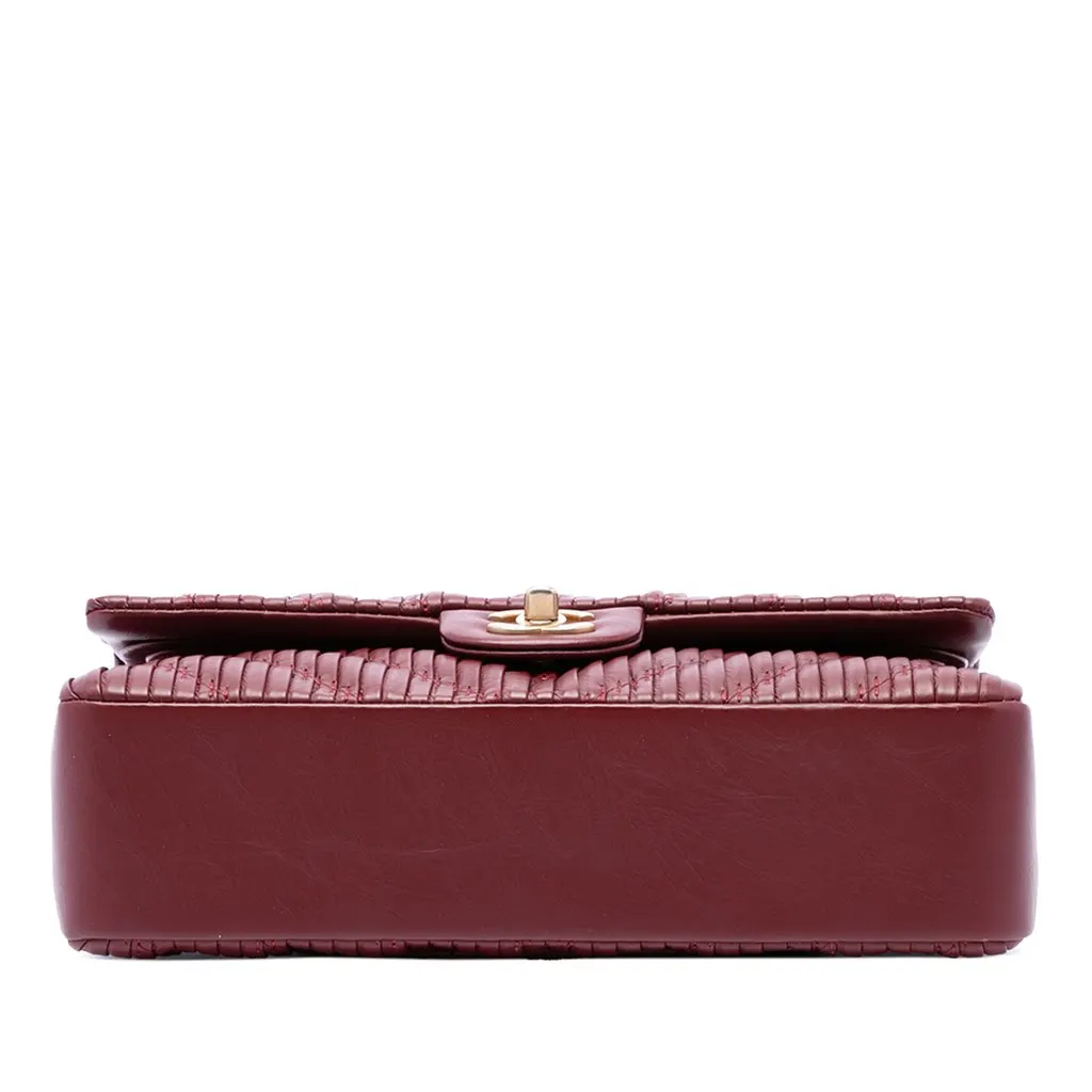 Chanel Medium Classic Chevron Calfskin Pleated Double Flap Red Leather Very good - Inside View