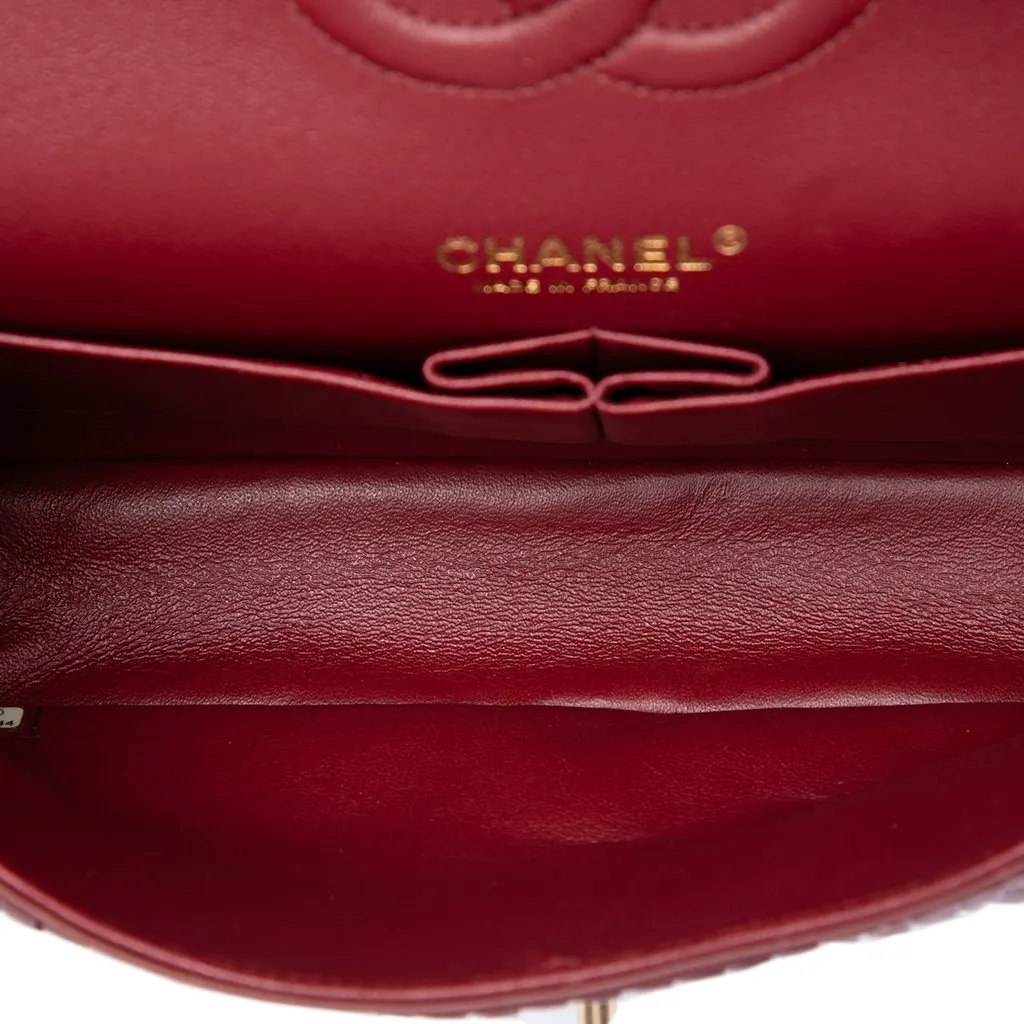 Chanel Medium Classic Chevron Calfskin Pleated Double Flap Red Leather Very good - Model View
