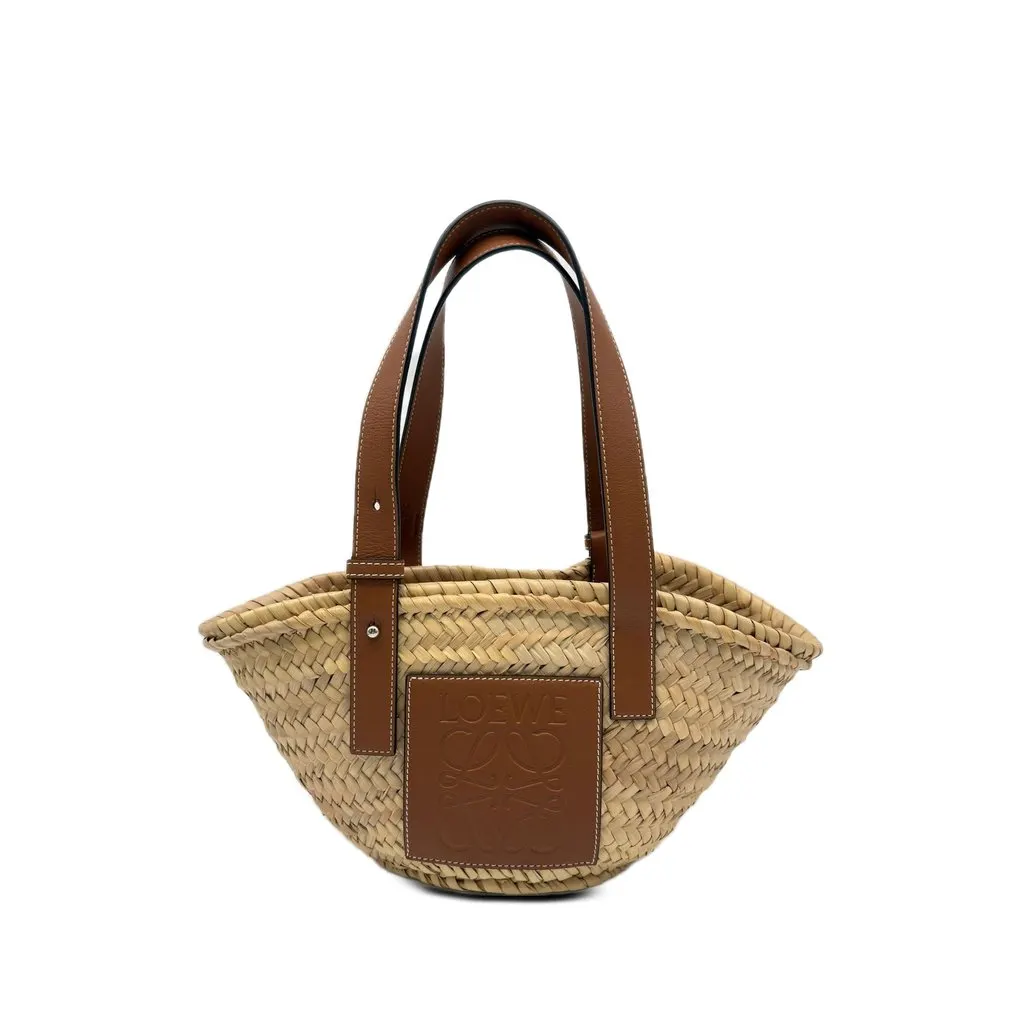Loewe Small Raffia Anagram Basket Tote Beige Rattan Good - Front View