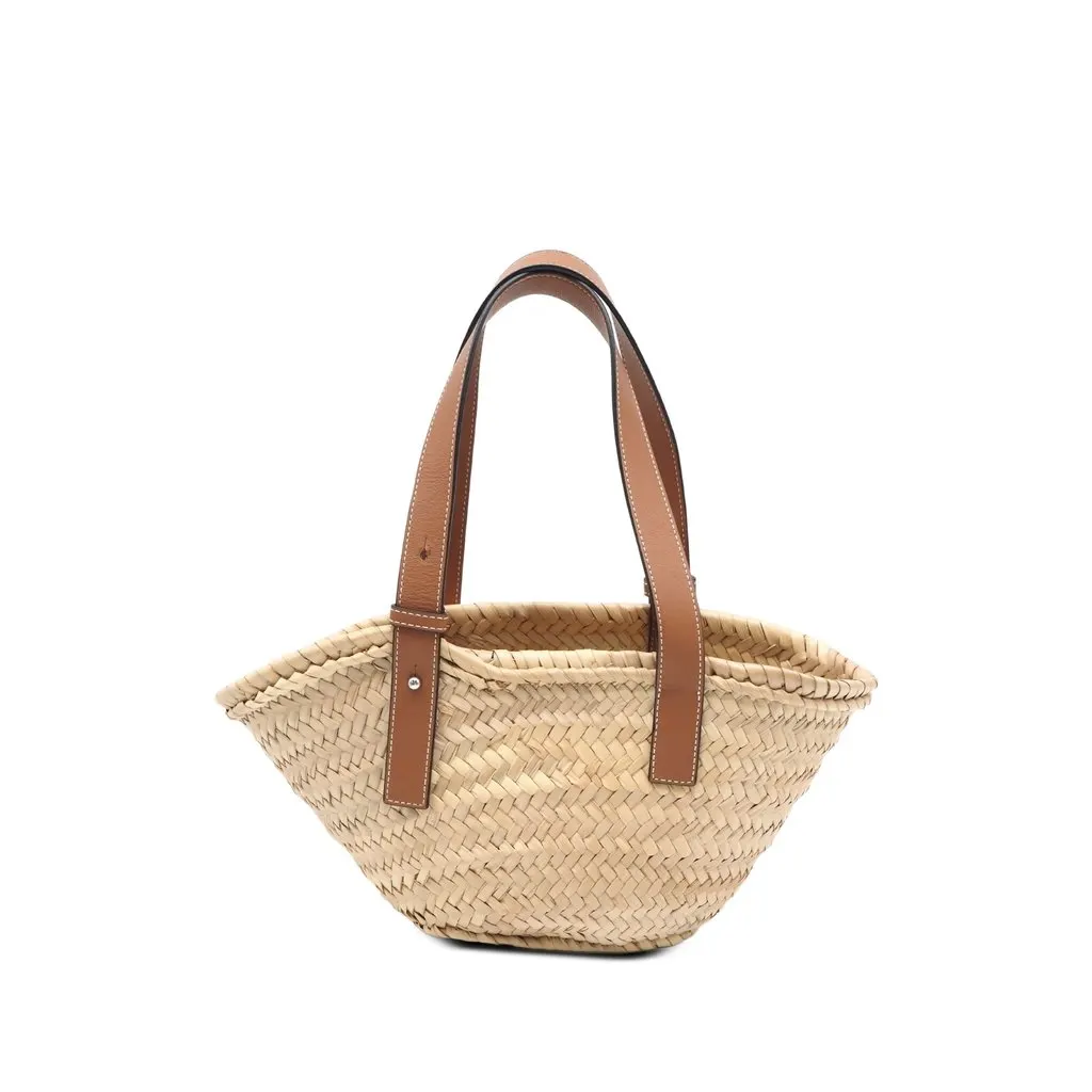 Loewe Small Raffia Anagram Basket Tote Beige Rattan Good - Back View
