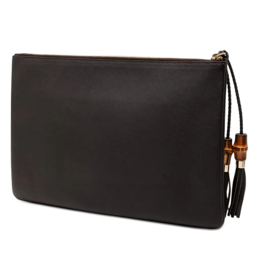 Gucci Calfskin Bamboo Tassel Clutch Brown Leather Very good - Back View