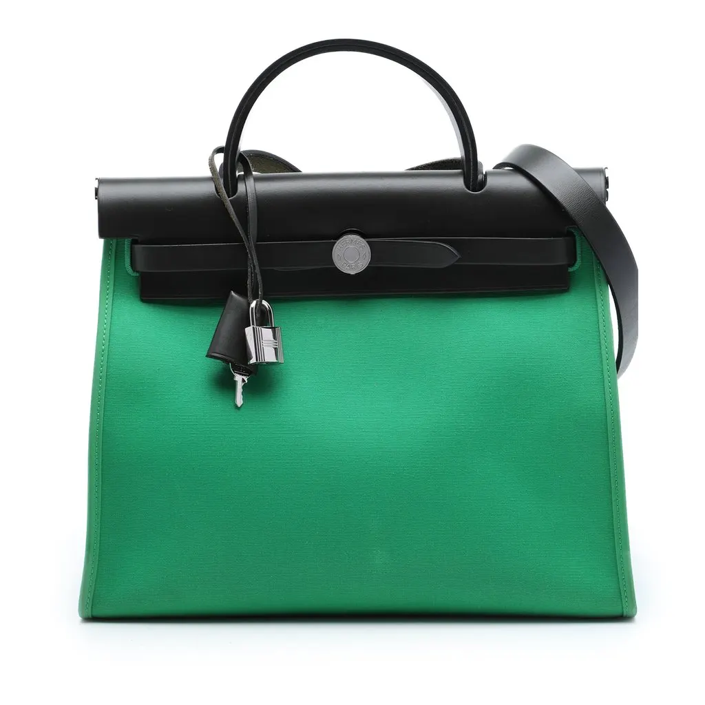 Hermès Toile Herbag Zip 31 Green Very good - Front View