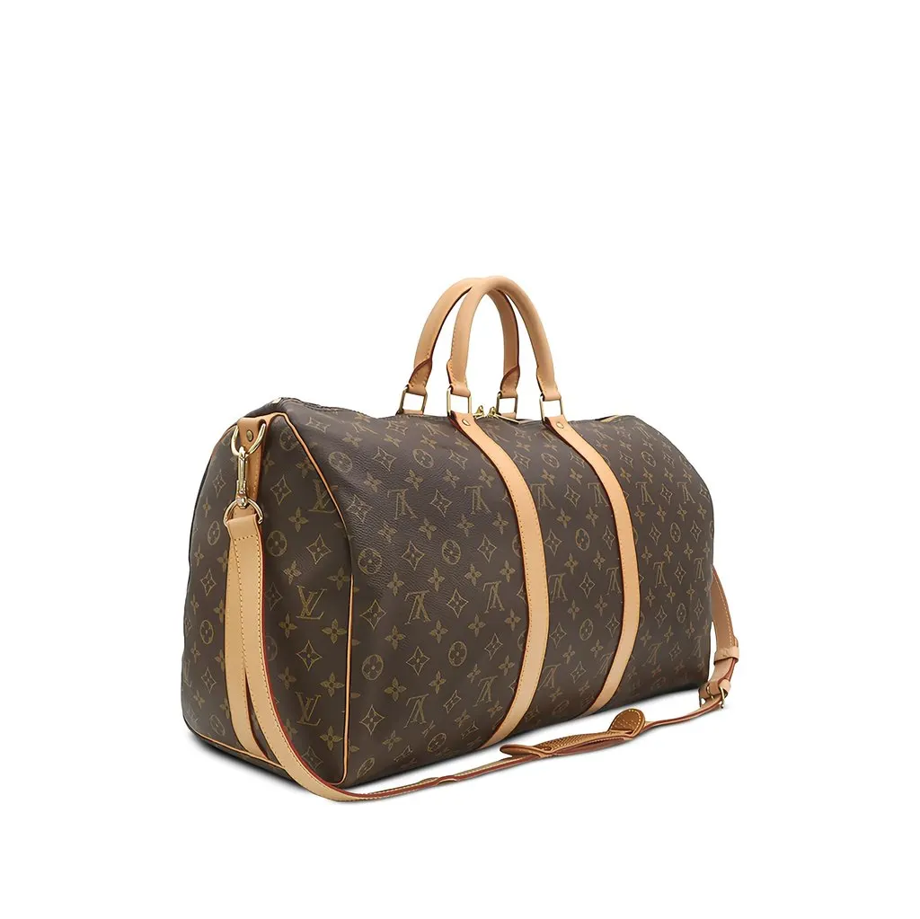 Louis Vuitton Monogram Keepall Bandouliere 50 Brown Canvas Good - Back View
