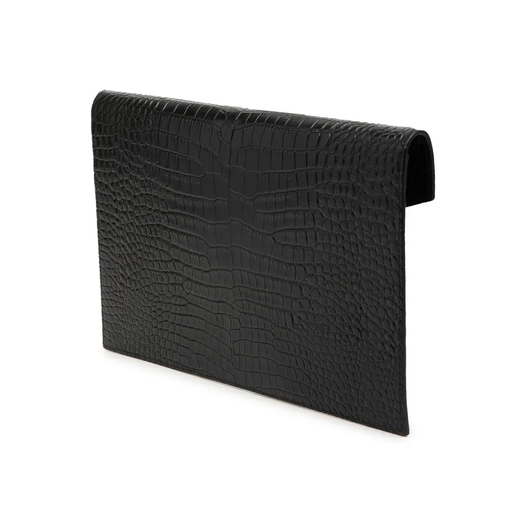 Saint Laurent Croc Embossed Leather Uptown Pouch Black Leather Very good - Back View