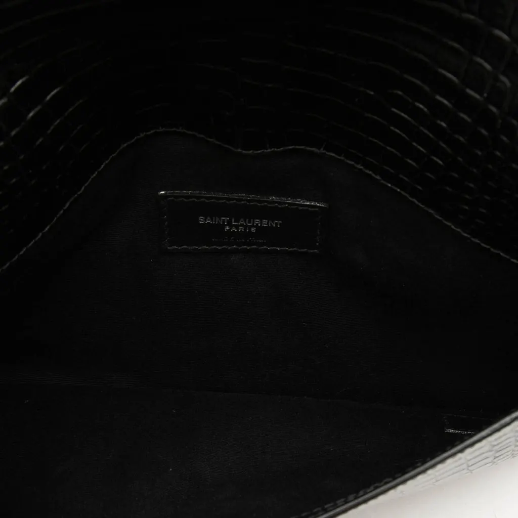 Saint Laurent Croc Embossed Leather Uptown Pouch Black Leather Very good - Model View