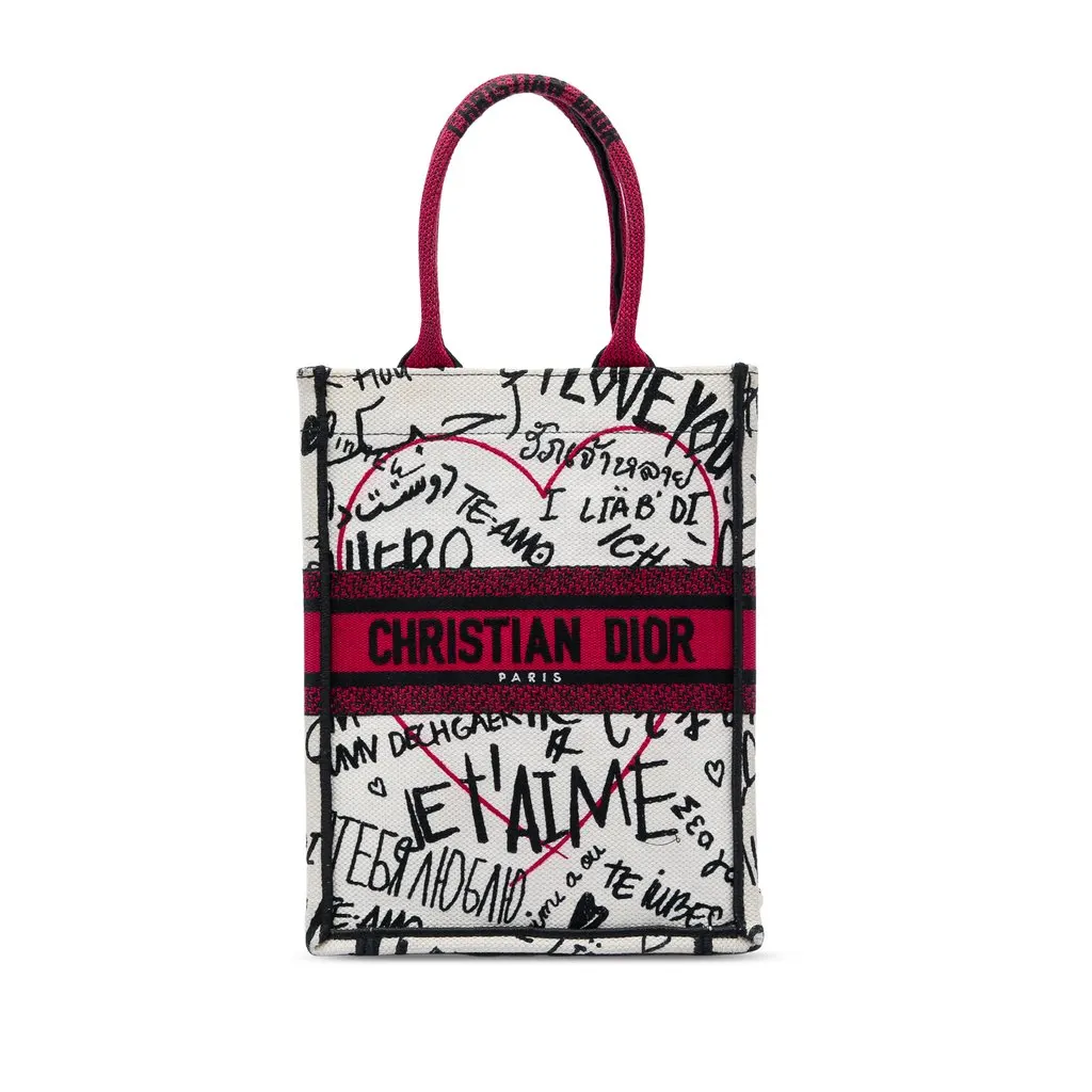 Dior DiorAmour Embroidered Canvas Graffiti Vertical Book Tote White Very good - Front View