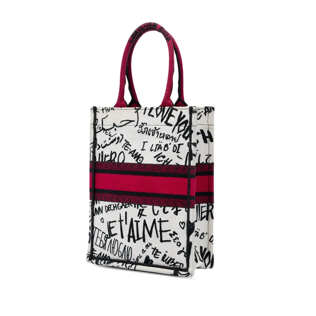 Dior DiorAmour Embroidered Canvas Graffiti Vertical Book Tote White Very good - Back View