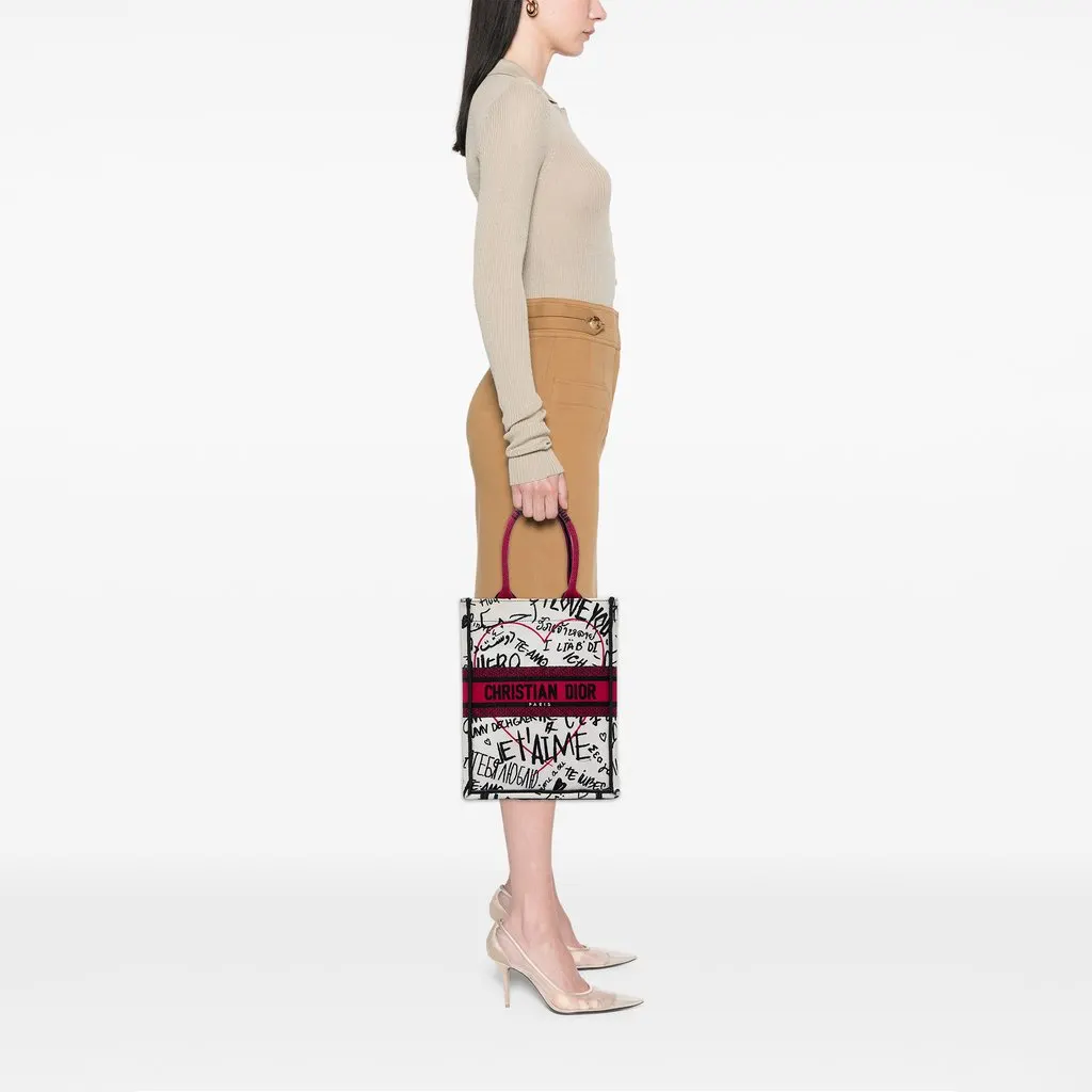 Dior DiorAmour Embroidered Canvas Graffiti Vertical Book Tote White Very good - Box View