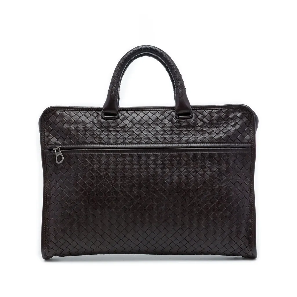 Bottega Veneta Nappa Intrecciato Business Bag Brown Leather Very good - Front View