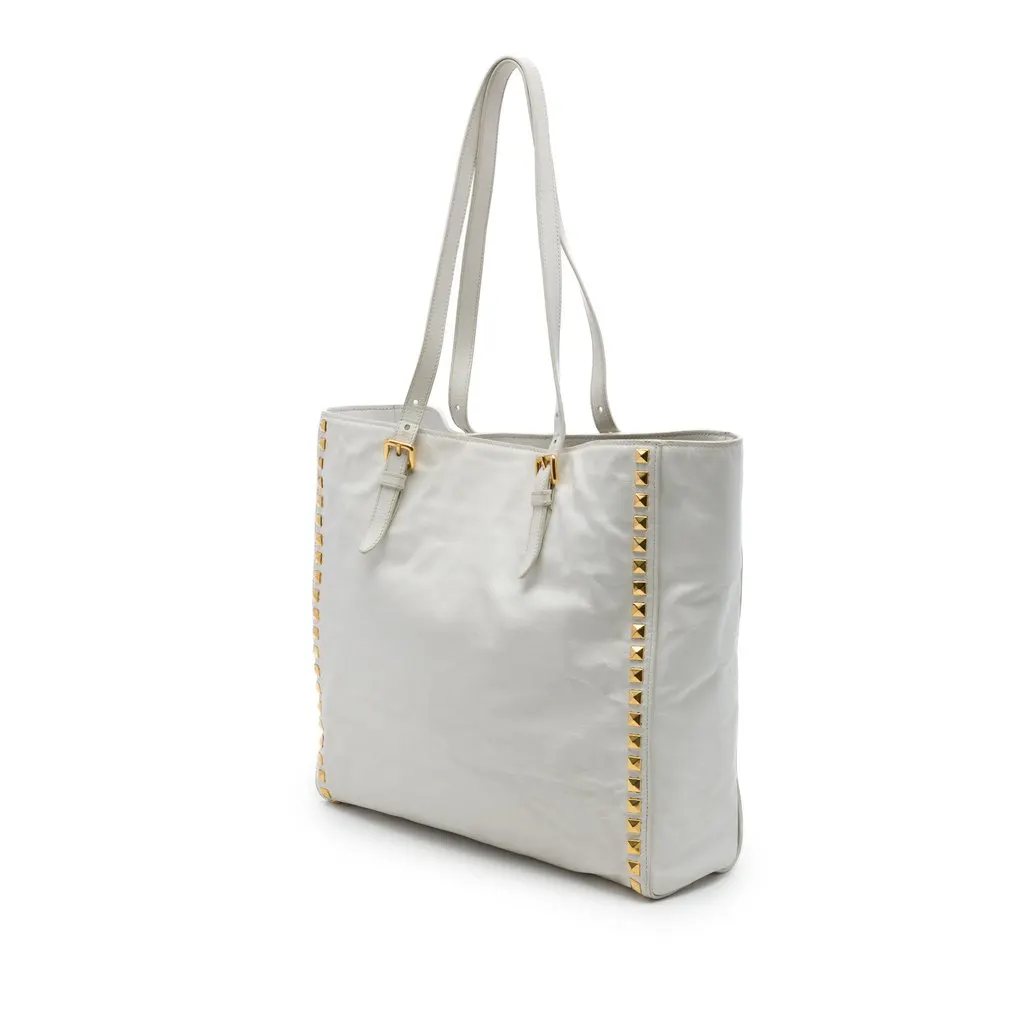 Miu Miu Studded Soft Calf Tote White Leather Good - Back View