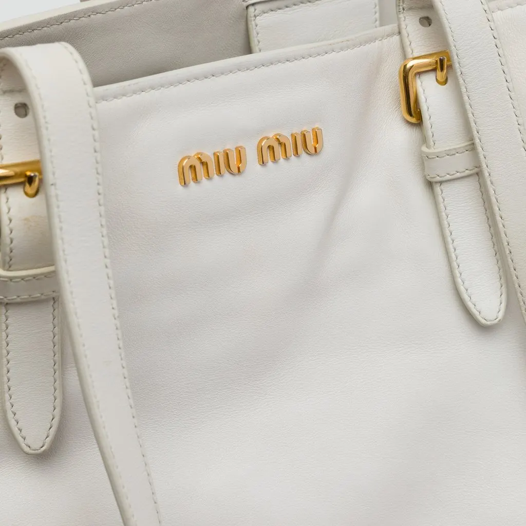 Miu Miu Studded Soft Calf Tote White Leather Good - Box View