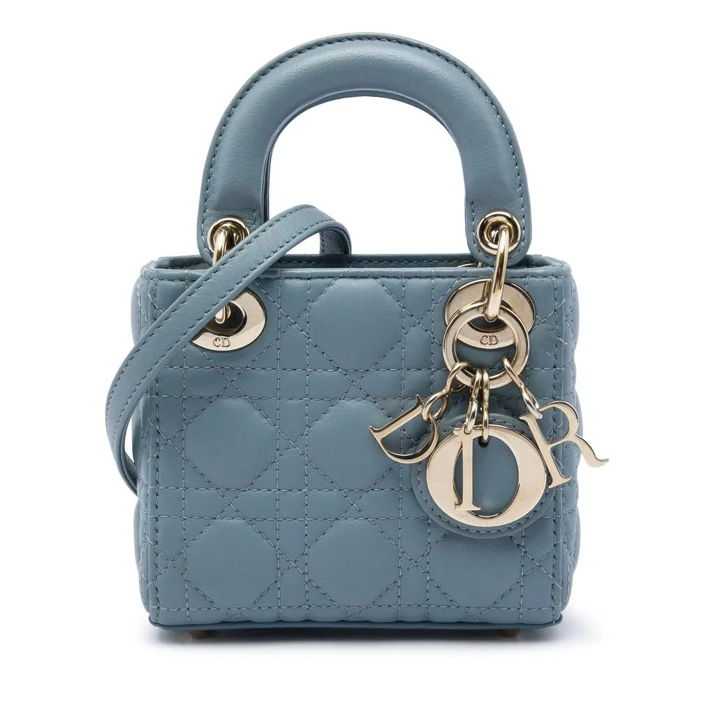 Dior Micro Lambskin Cannage Lady Dior Blue Leather Very good - Front View
