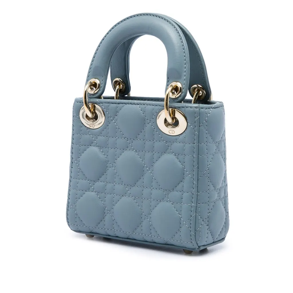 Dior Micro Lambskin Cannage Lady Dior Blue Leather Very good - Back View
