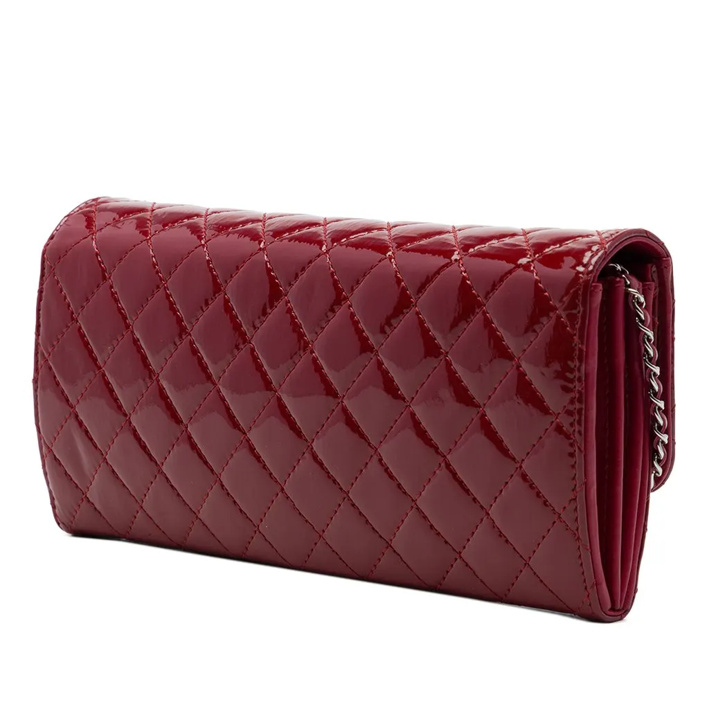 Chanel CC Quilted Patent Brilliant East West Wallet On Chain Red Leather Very good - Back View