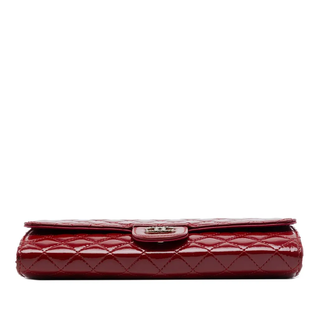 Chanel CC Quilted Patent Brilliant East West Wallet On Chain Red Leather Very good - Inside View