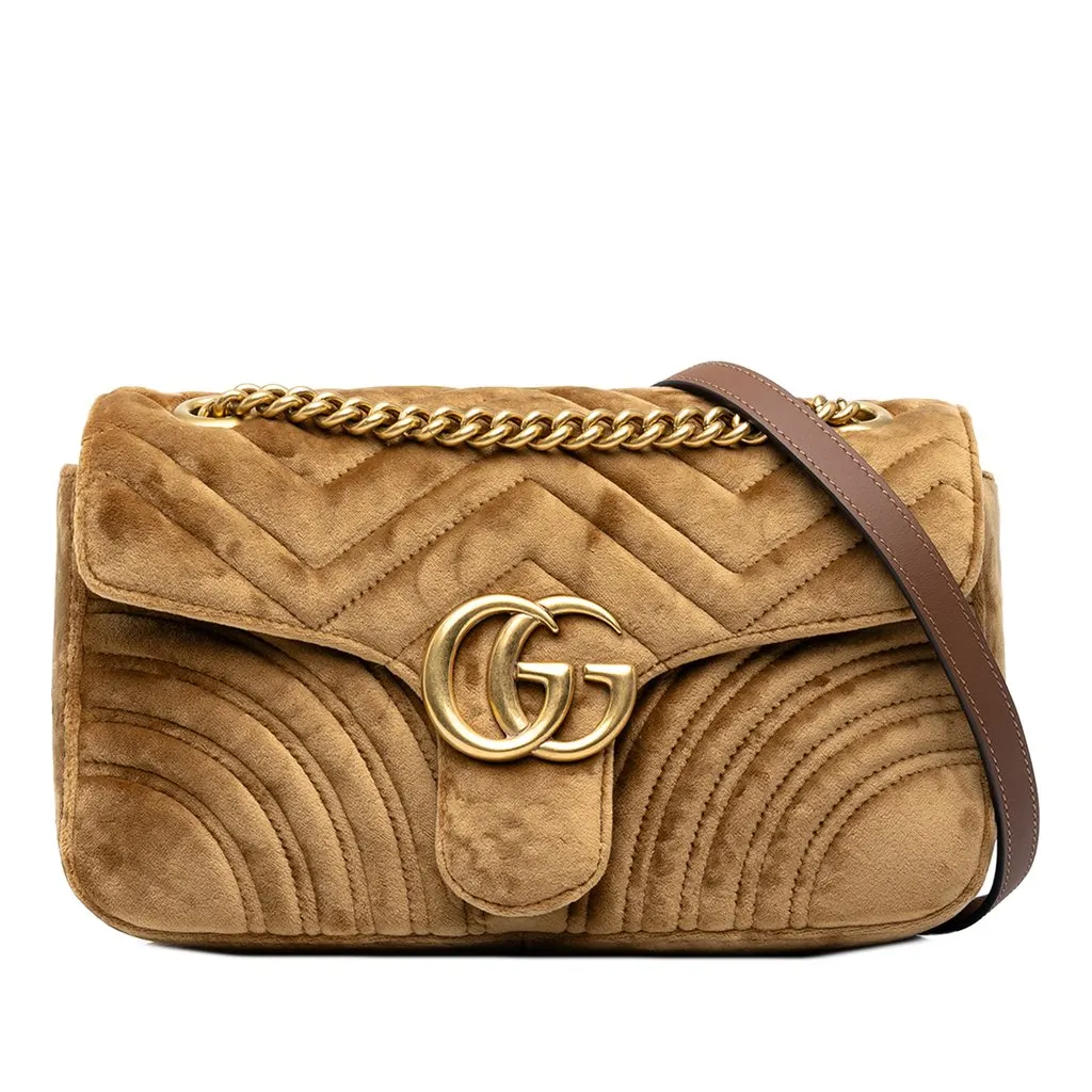 Gucci Medium GG Marmont Matelasse Velvet Shoulder Bag Brown Velvet Very good - Front View
