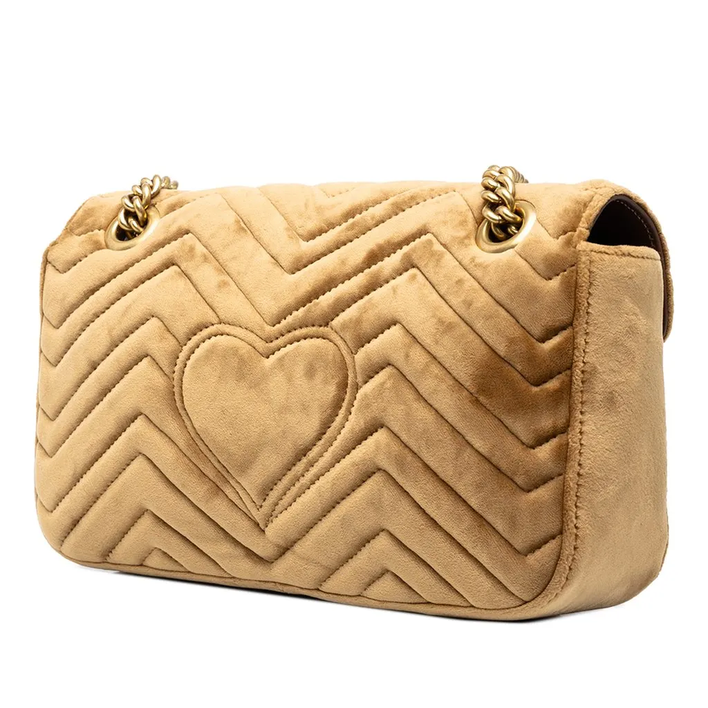 Gucci Medium GG Marmont Matelasse Velvet Shoulder Bag Brown Velvet Very good - Back View