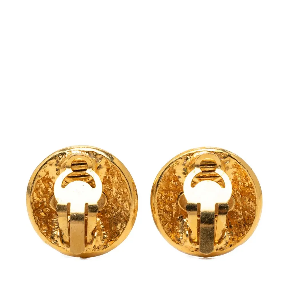 Chanel CC Gold Plated Round Clip On Earrings Gold Metal Very good - Back View
