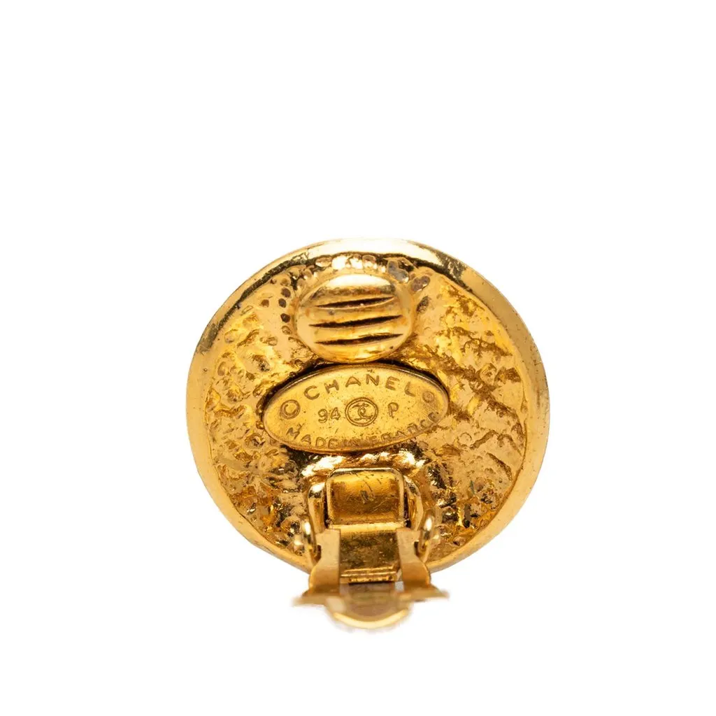 Chanel CC Gold Plated Round Clip On Earrings Gold Metal Very good - Inside View