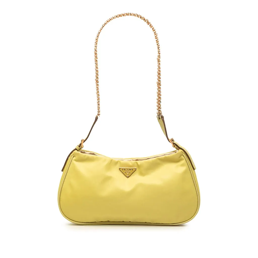 Prada Tessuto Chain Shoulder Bag Yellow Polyamide Good - Front View