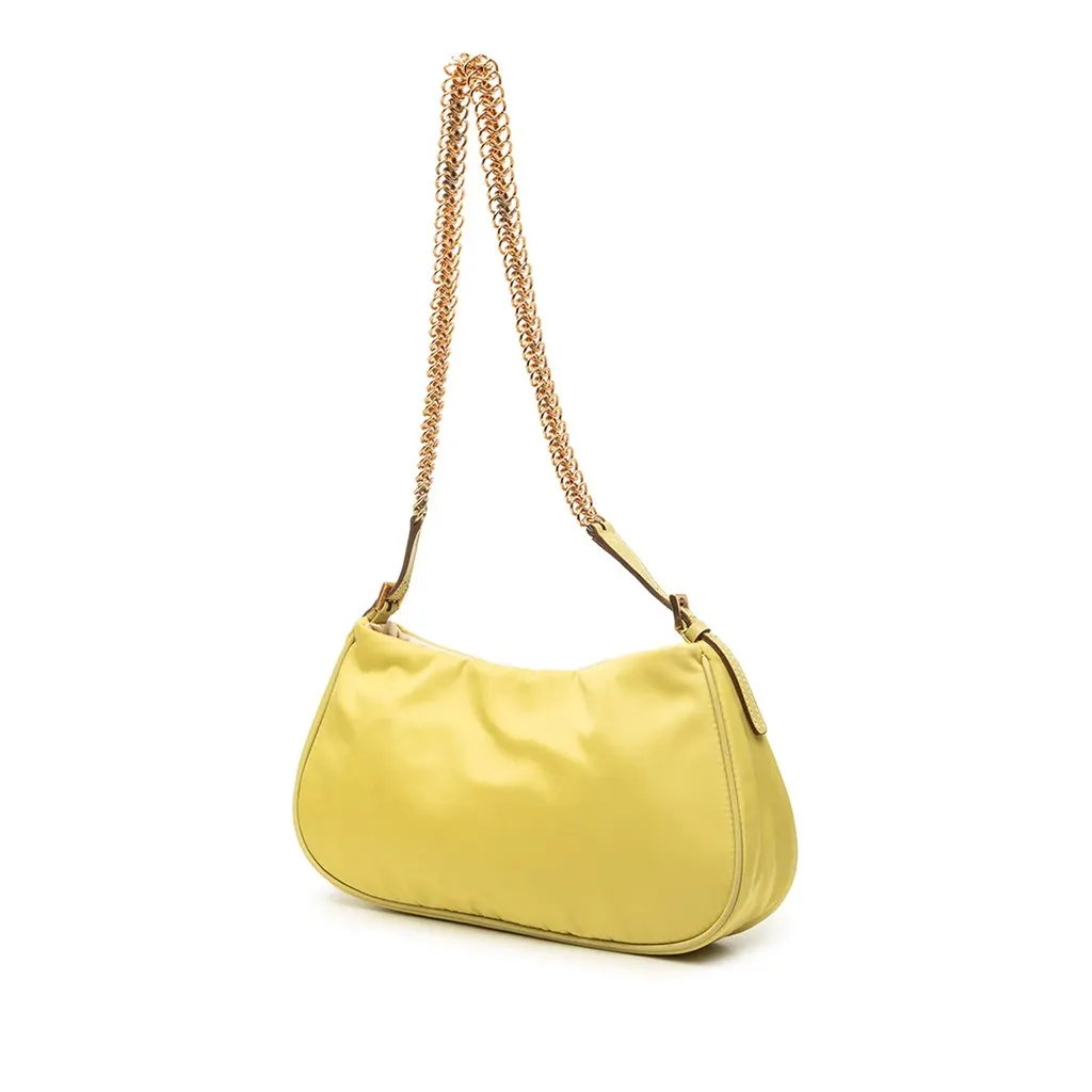 Prada Tessuto Chain Shoulder Bag Yellow Polyamide Good - Back View