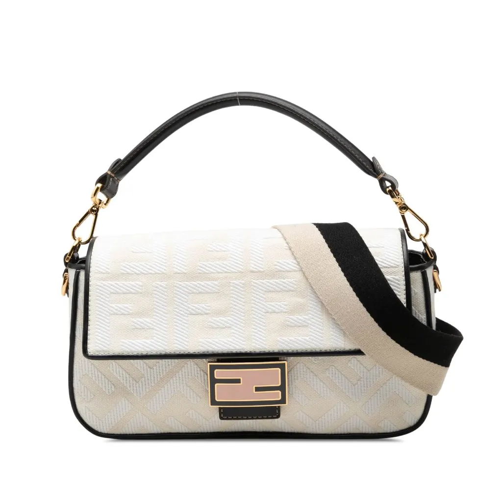 Fendi Zucca Embroidered Canvas Baguette Satchel White Canvas Very good - Front View