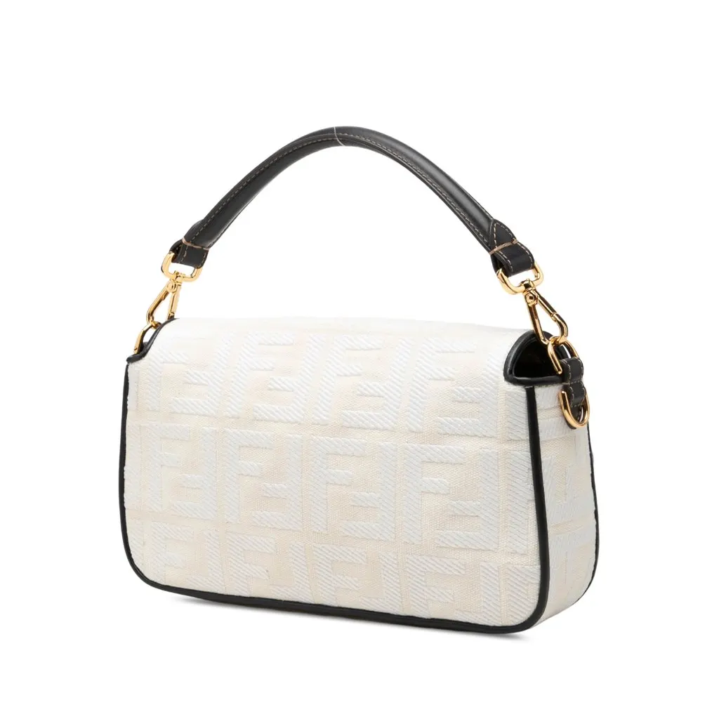 Fendi Zucca Embroidered Canvas Baguette Satchel White Canvas Very good - Back View