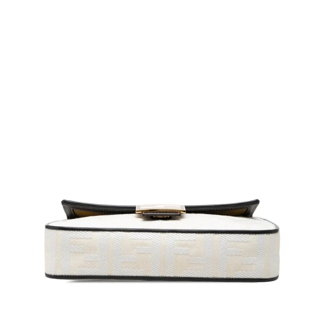 Fendi Zucca Embroidered Canvas Baguette Satchel White Canvas Very good - Inside View