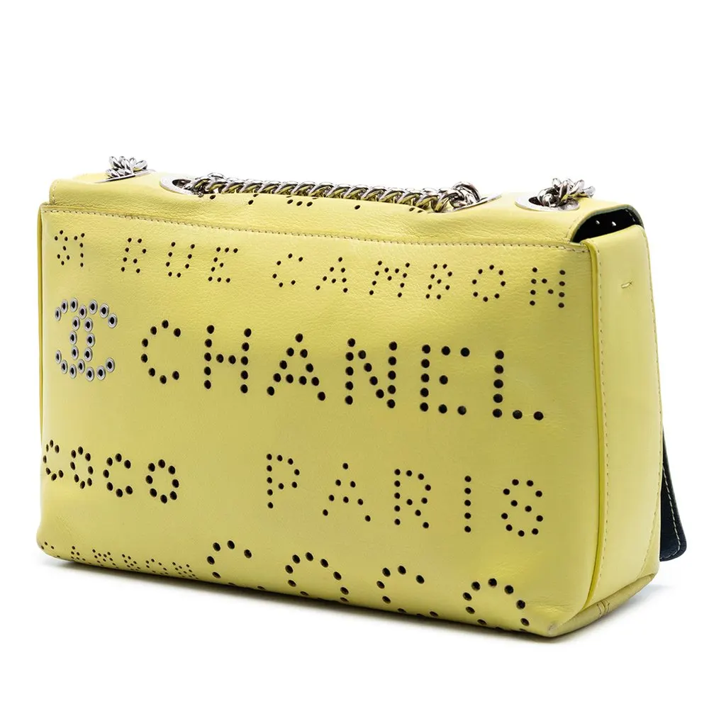 Chanel Perforated Calfskin Logo Eyelet Flap Yellow Leather Very good - Back View