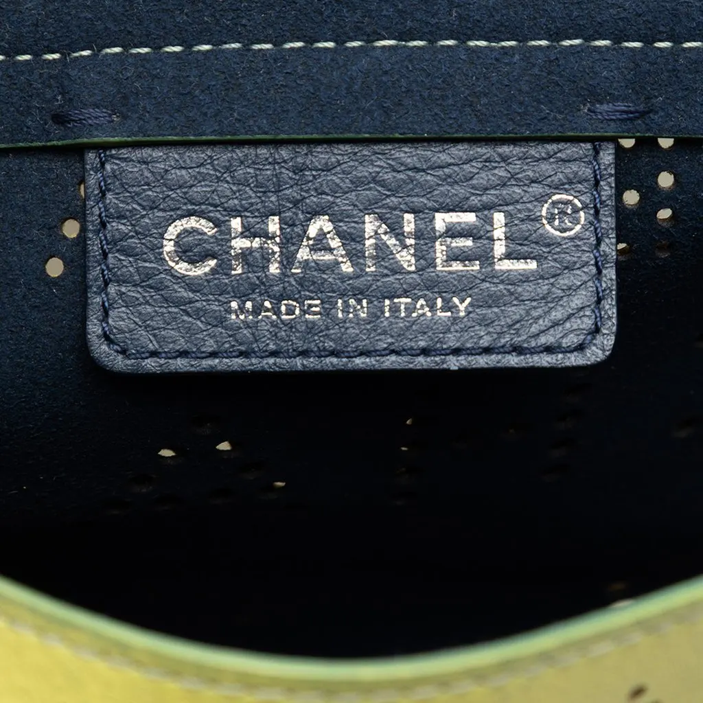 Chanel Perforated Calfskin Logo Eyelet Flap Yellow Leather Very good - Box View