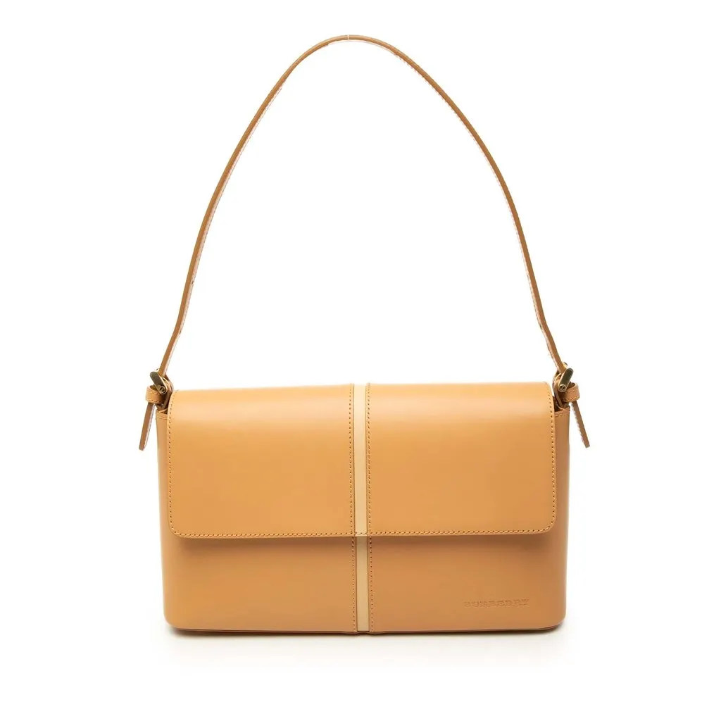 Burberry Leather Flap Shoulder Bag Brown Leather Very good - Front View