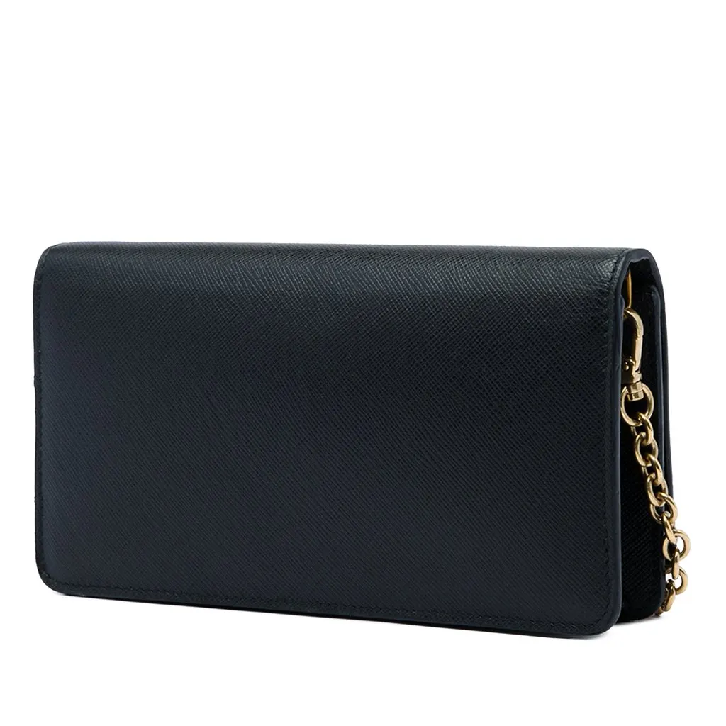 Prada Saffiano Metal Bar Wallet on Chain Black Leather Very good - Back View