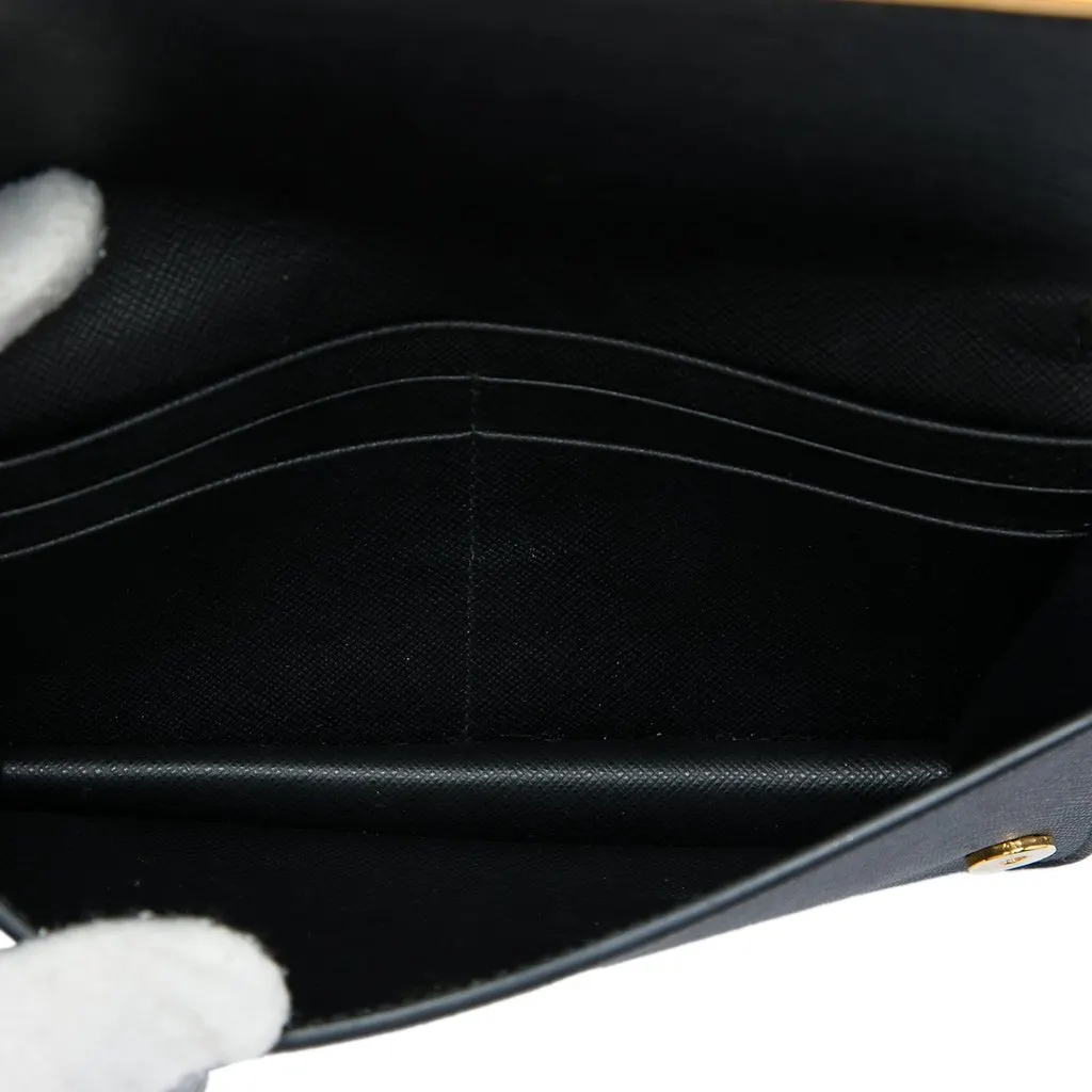 Prada Saffiano Metal Bar Wallet on Chain Black Leather Very good - Model View