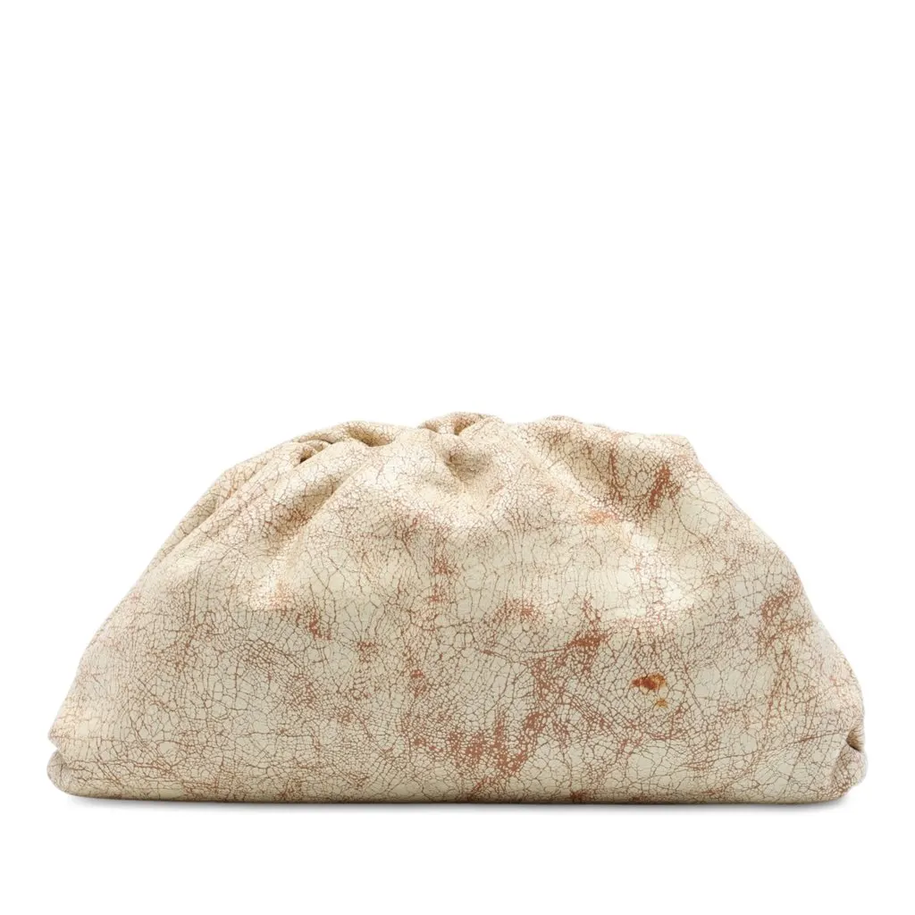 Bottega Veneta Crackled Calfskin The Pouch Beige Leather Very good - Front View