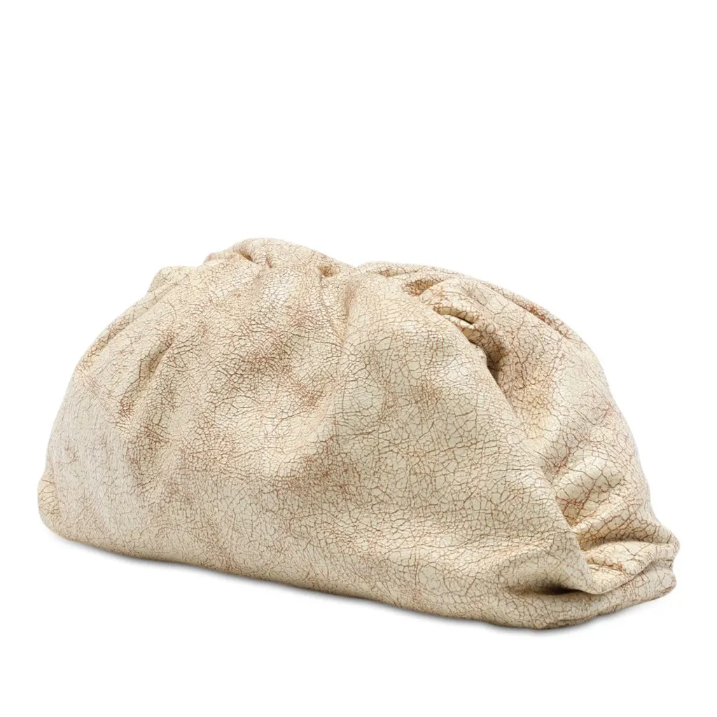 Bottega Veneta Crackled Calfskin The Pouch Beige Leather Very good - Back View