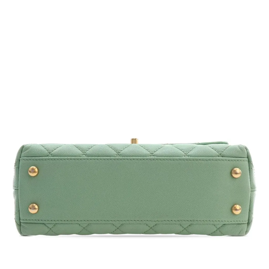 Chanel Mini Quilted Caviar Coco Chain Top Handle Bag Green Leather Very good - Inside View