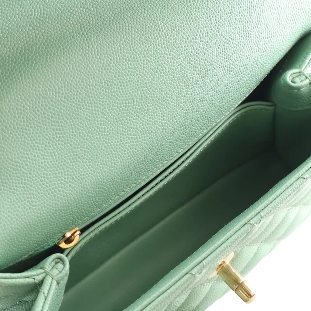 Chanel Mini Quilted Caviar Coco Chain Top Handle Bag Green Leather Very good - Model View