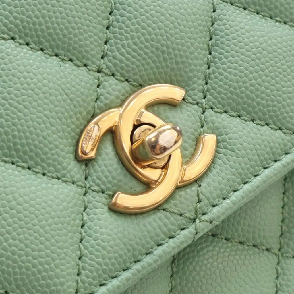 Chanel Mini Quilted Caviar Coco Chain Top Handle Bag Green Leather Very good - Box View