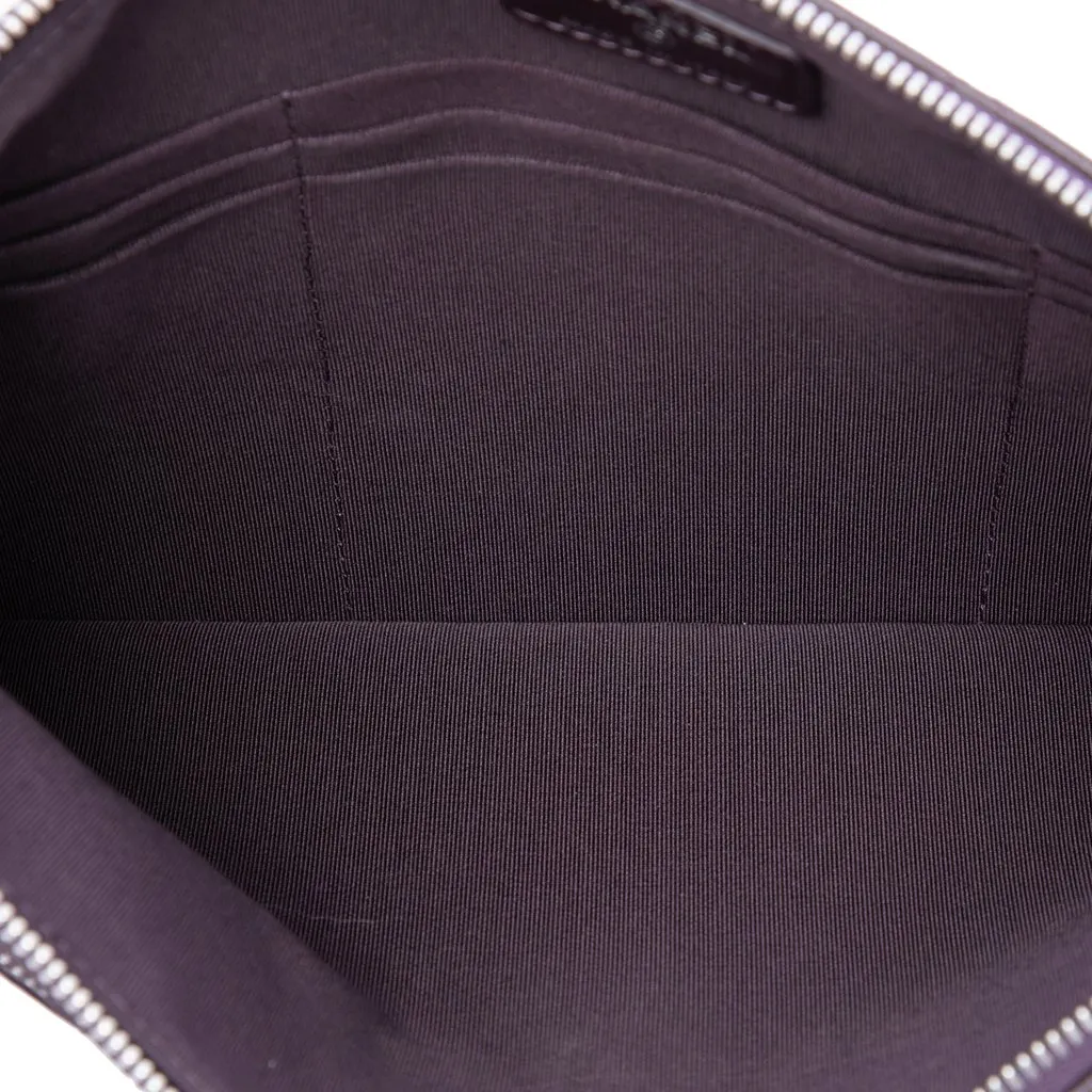 Chanel CC Quilted Lambskin Double Zip Clutch Purple Leather Very good - Model View