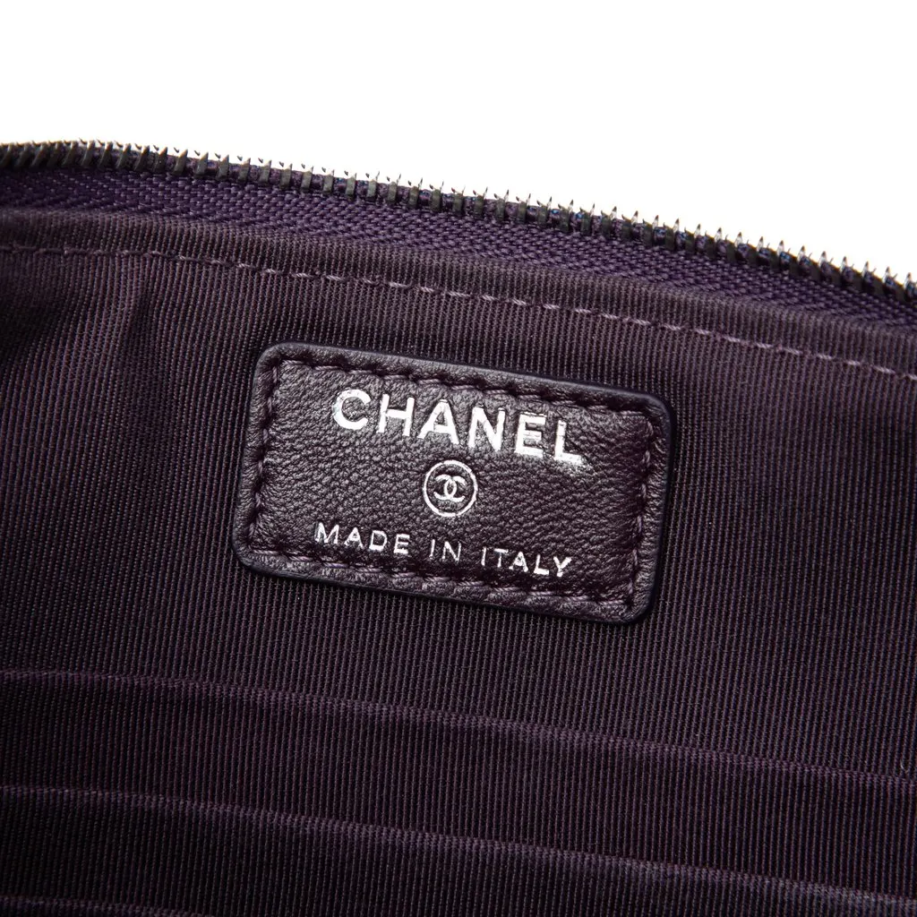 Chanel CC Quilted Lambskin Double Zip Clutch Purple Leather Very good - Box View