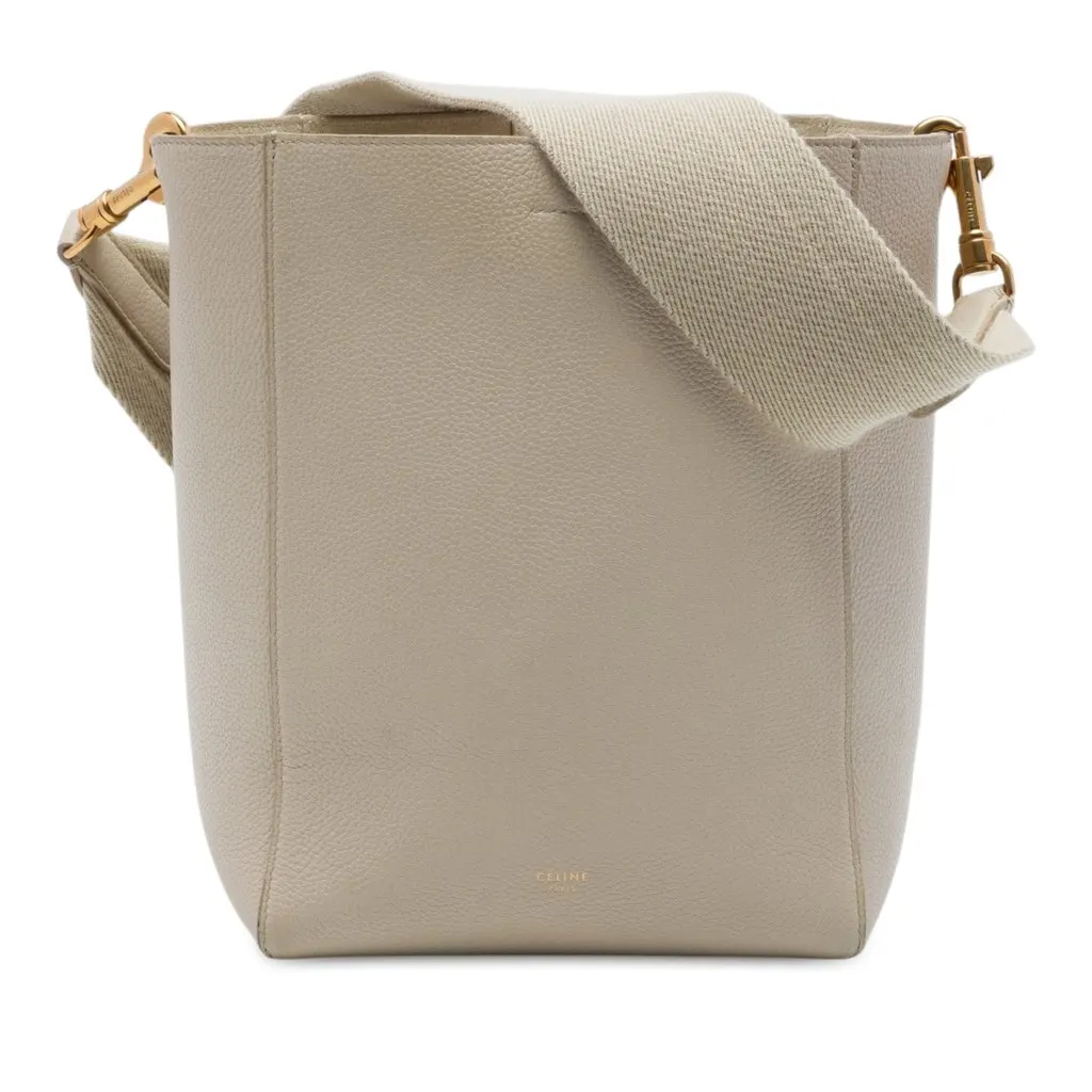Celine Small Soft Grained Calfskin Seau Sangle Bucket Bag Brown Leather Very good - Front View