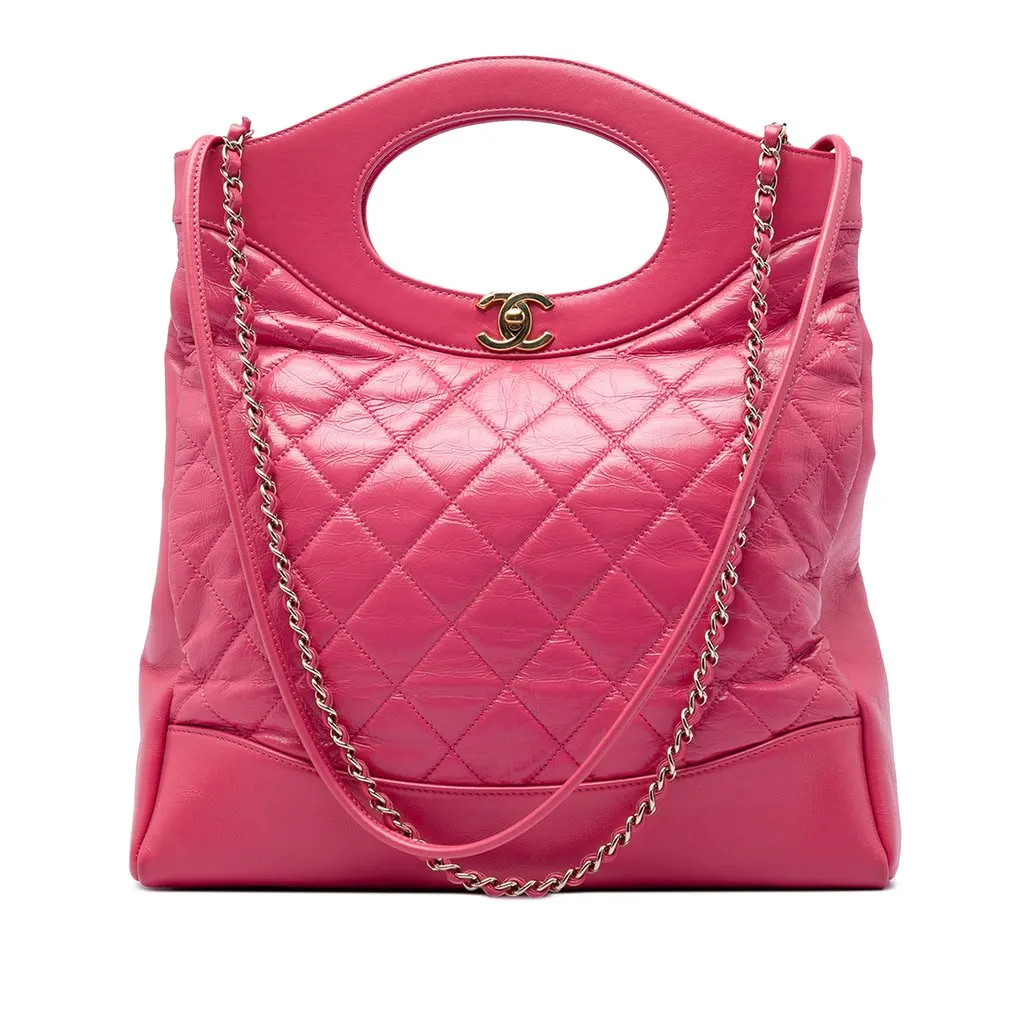 Chanel Small Quilted Shiny Aged Calfskin 31 Shopping Bag Pink Leather Very good - Front View
