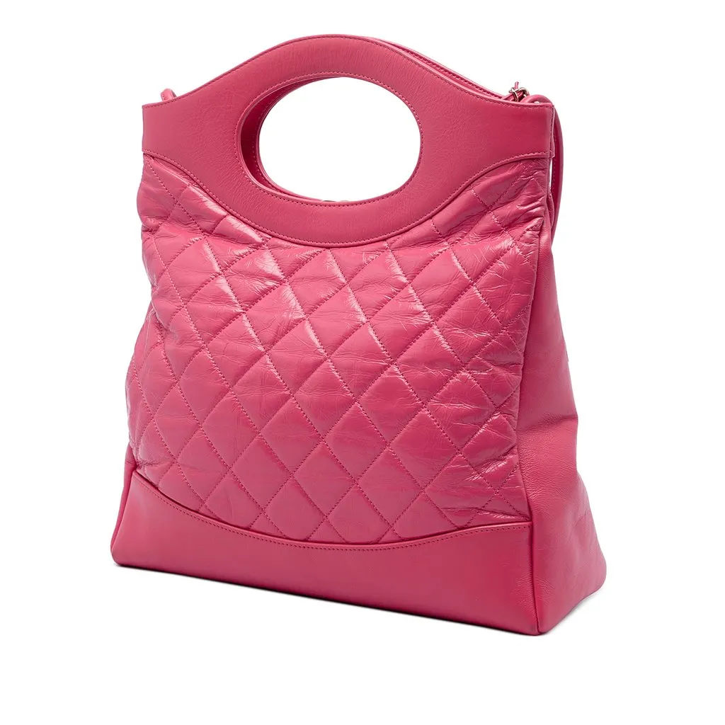 Chanel Small Quilted Shiny Aged Calfskin 31 Shopping Bag Pink Leather Very good - Back View