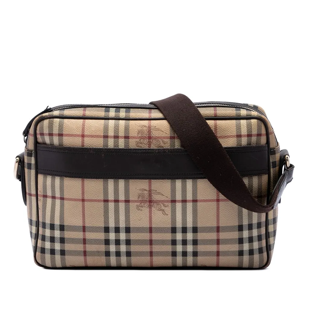Burberry Haymarket Check Coated Canvas Front Pocket Crossbody Beige Very good - Front View