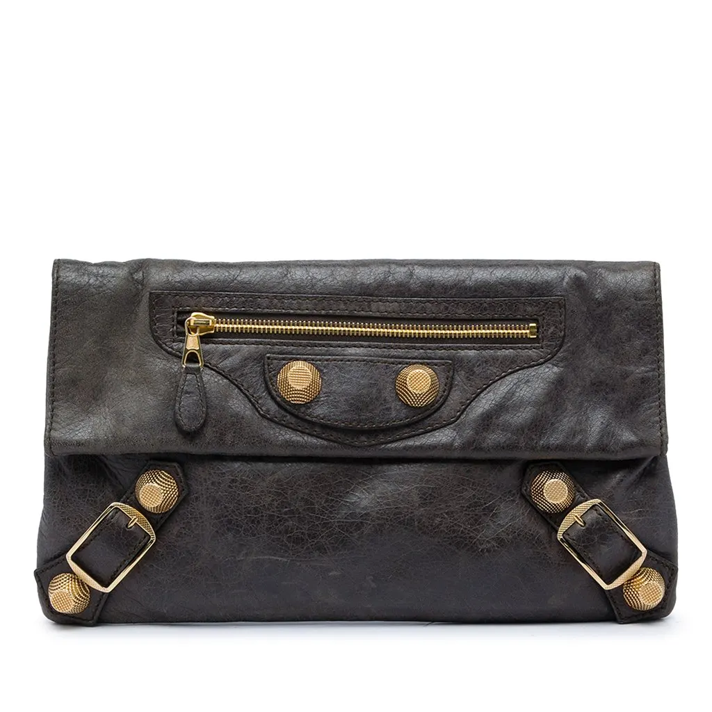 Balenciaga Lambskin Motocross Giant 21 Envelope Clutch Brown Leather Very good - Front View