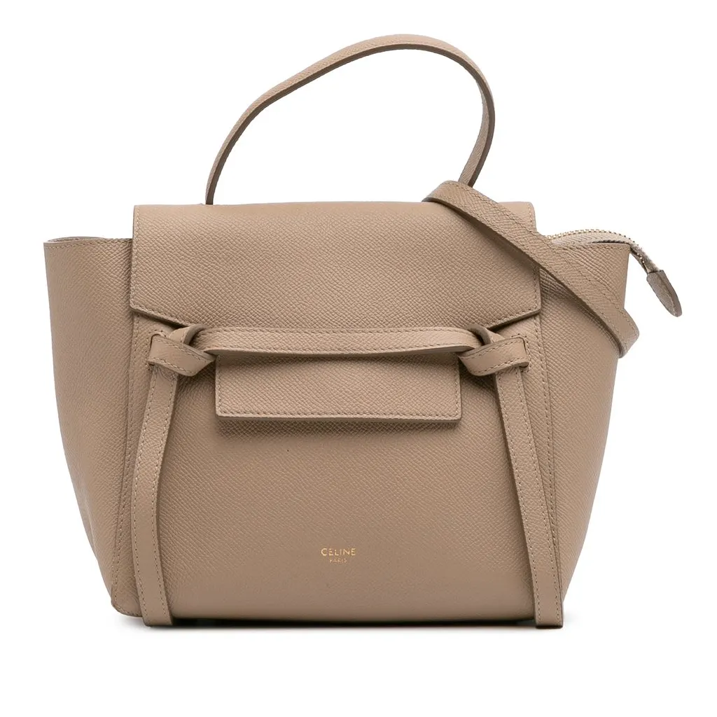Celine Nano Grained Calfskin Belt Bag Beige Leather Very good - Front View