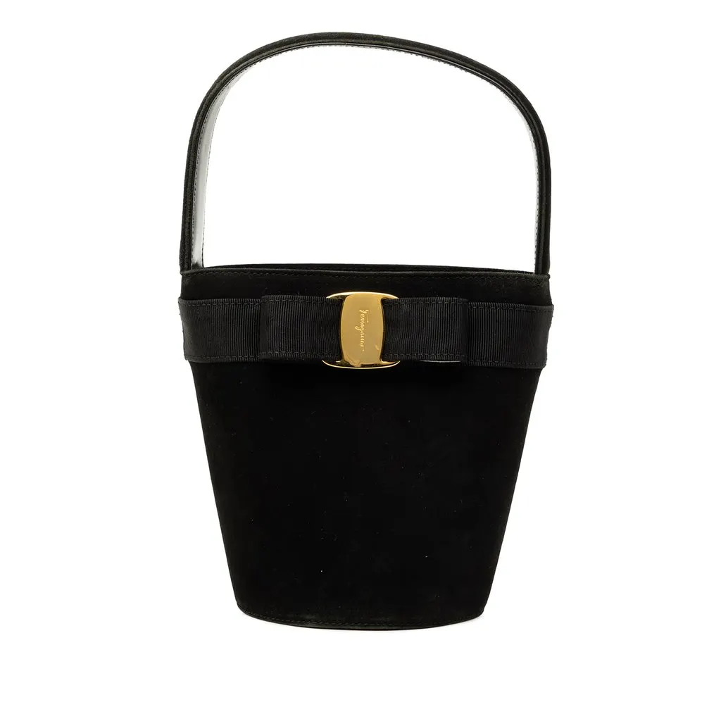 Salvatore Ferragamo Suede Vara Bow Bucket Bag Black Suede Very good - Front View