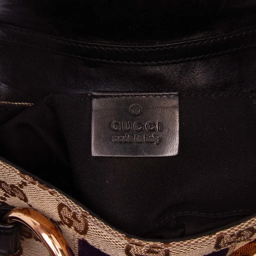 Gucci Mini GG Canvas Horsebit Web Chain Shoulder Bag Beige Canvas Good - Box View