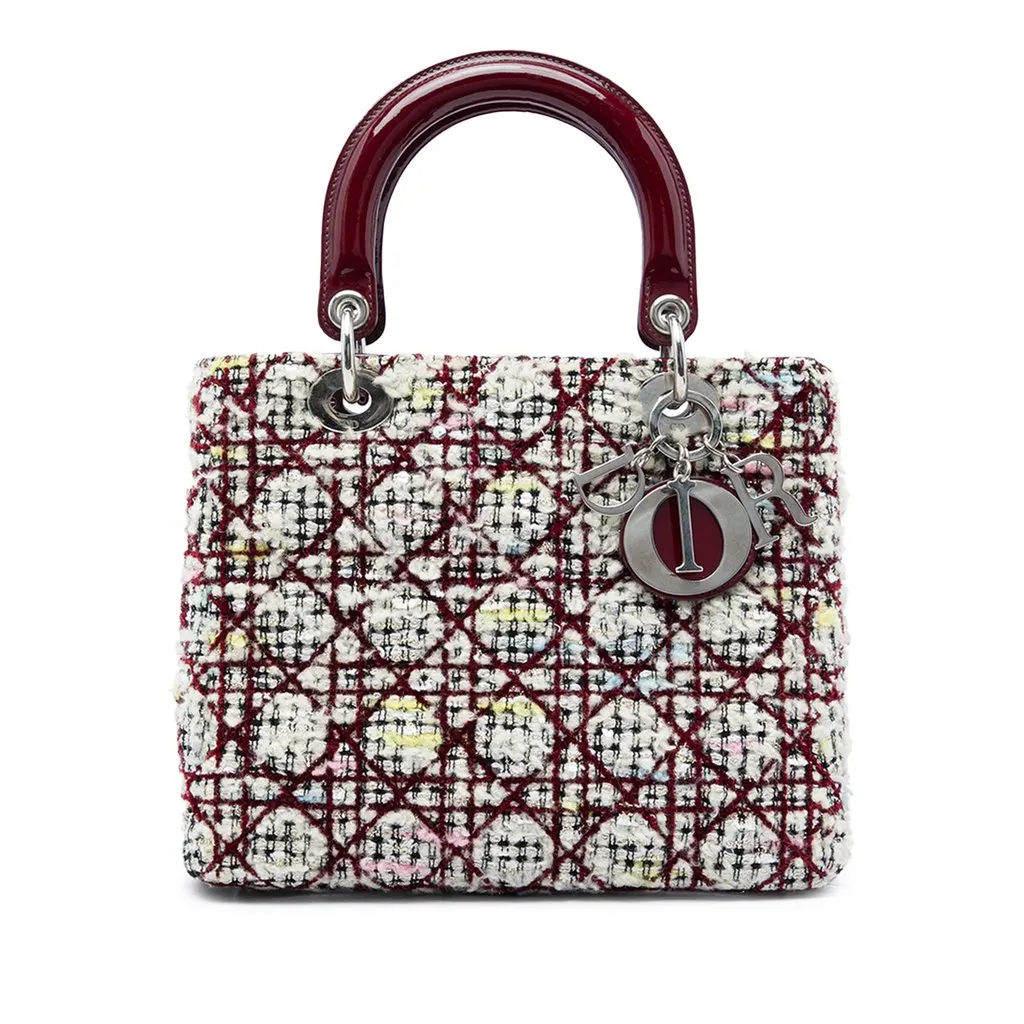 Dior Medium Tweed Cannage Lady Dior Red Tweed Good - Front View